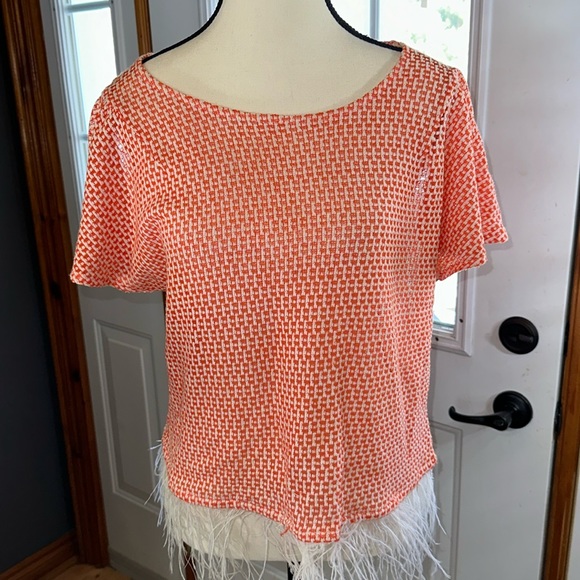 Eva Franco Open Knit Top with Feathers - Picture 1 of 7
